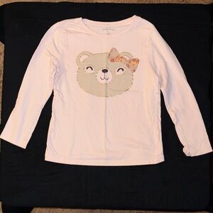 Lucky Brand Cream Long Sleeve Kids Tee with Bear and Bow